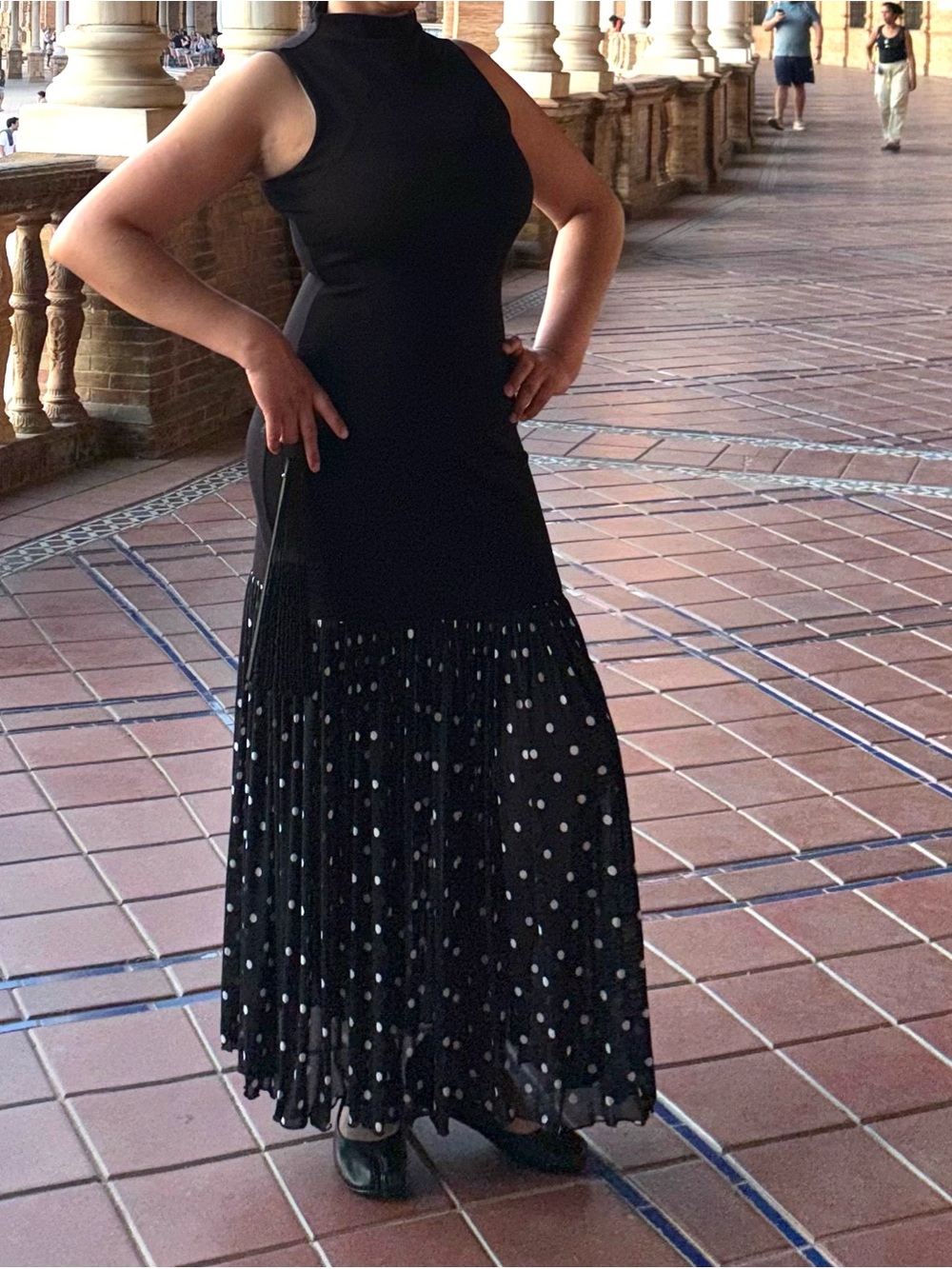 7 For All Mankind Black Sleeveless Polka Dot Maxi Dress